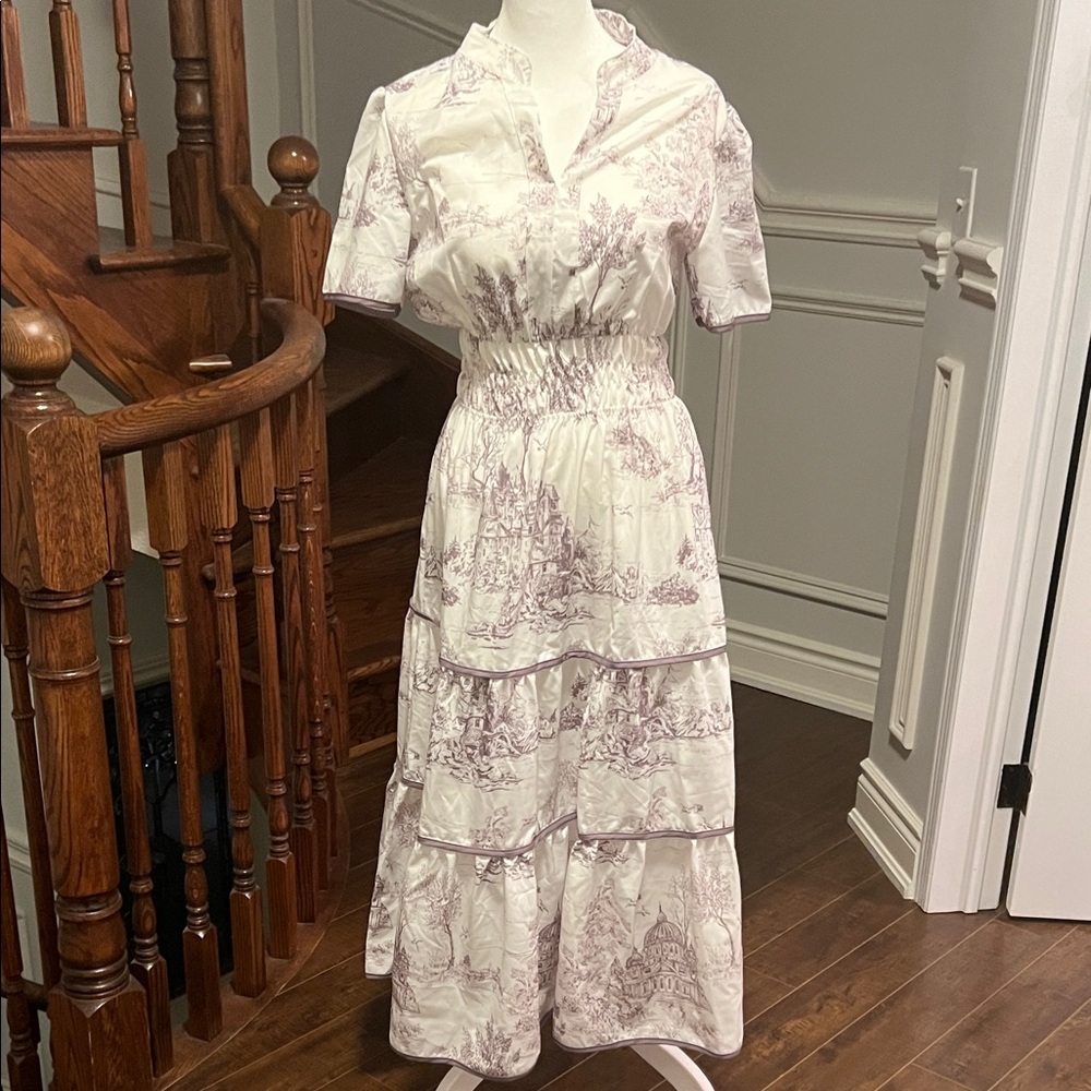 Elegant White and Purple Toile Women's Dress